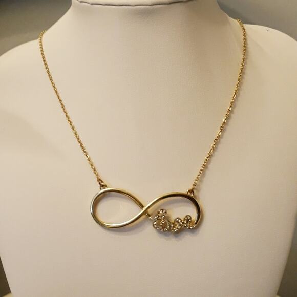 Vintage Infinite Love Necklace Gold Rhinestone 17" - Picture 3 of 6